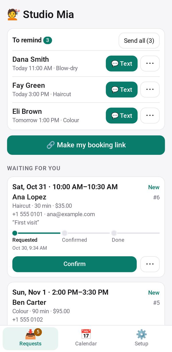 Bookings on a phone