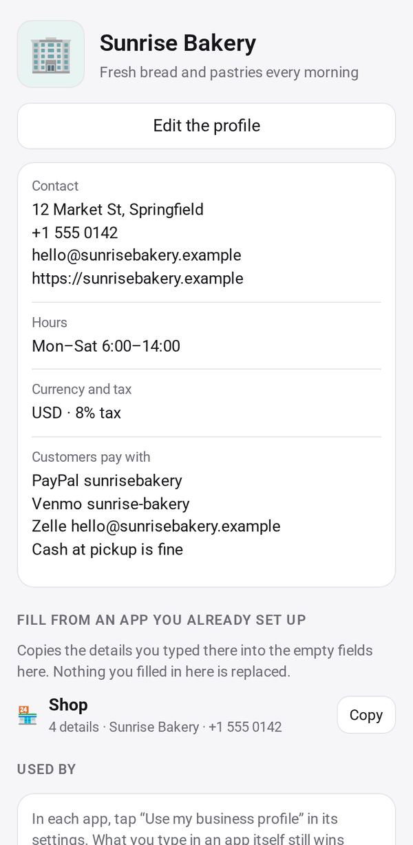 Business Profile on a phone