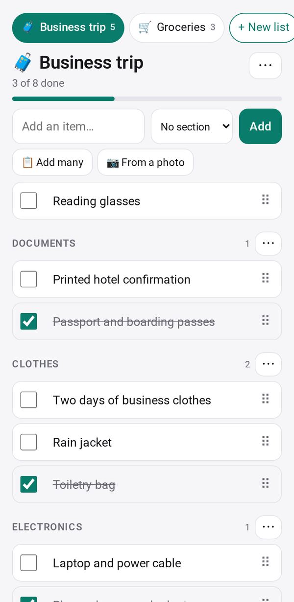 Checklist on a phone