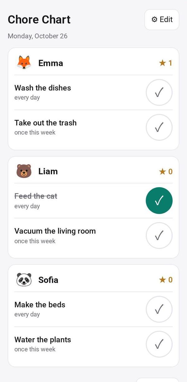 Chore Chart on a phone