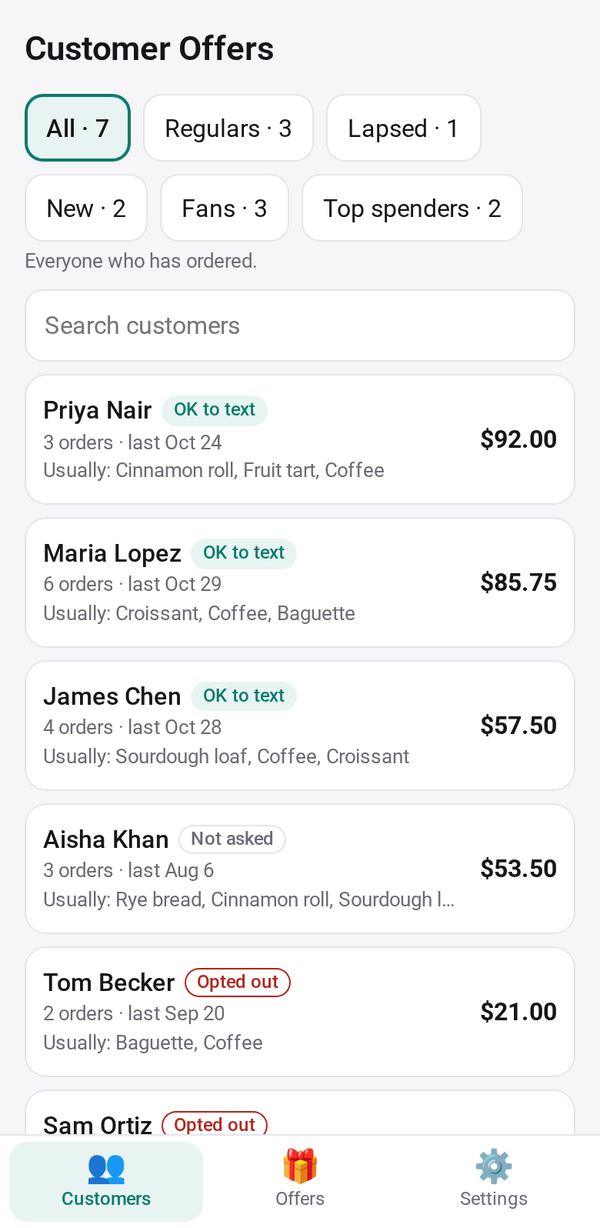 Customer Offers on a phone