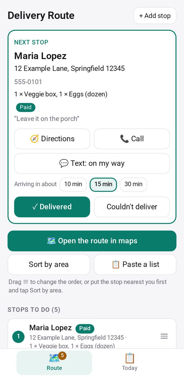 Delivery Route on a phone