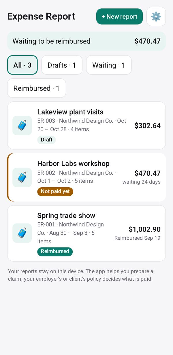 Expense Report on a phone