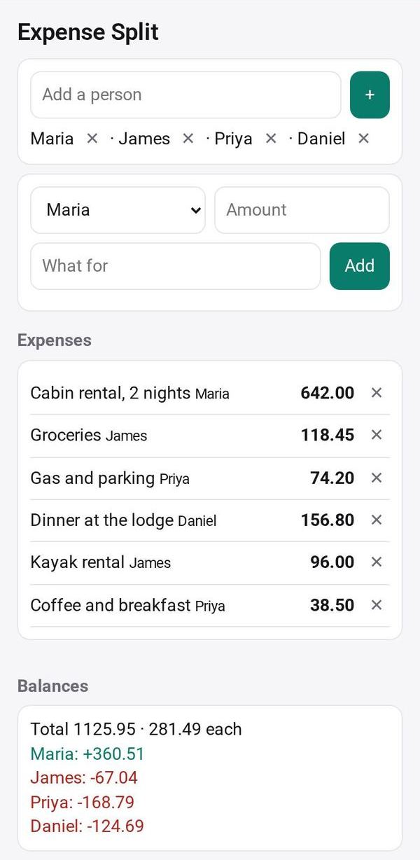 Expense Split on a phone