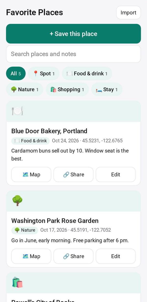 Favorite Places on a phone
