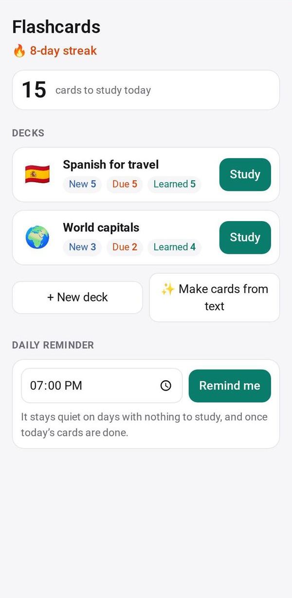 Flashcards on a phone
