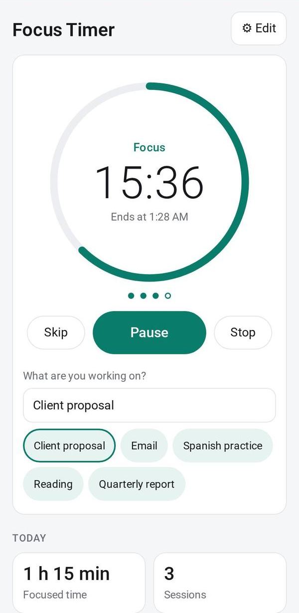 Focus Timer on a phone