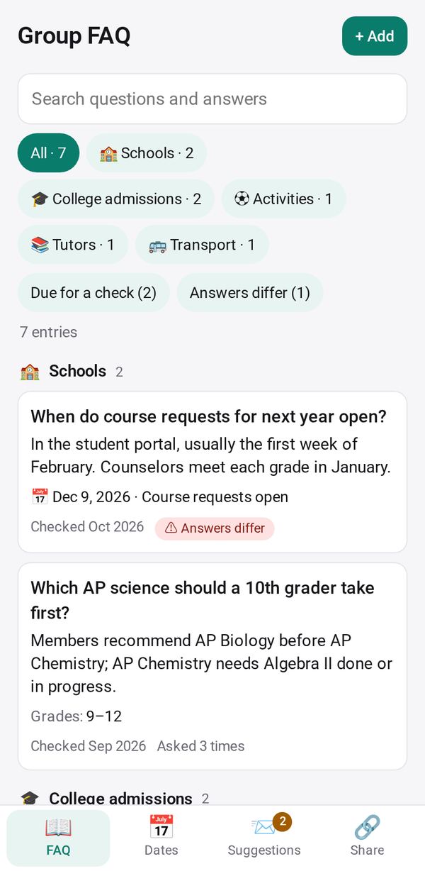 Group FAQ on a phone