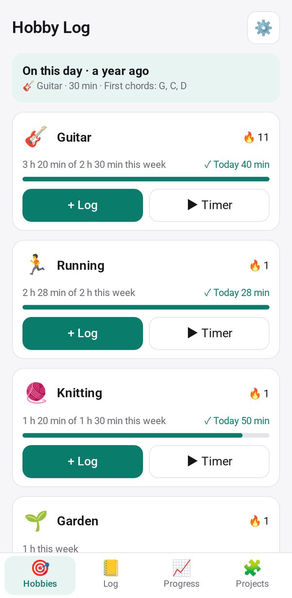 Hobby Log on a phone