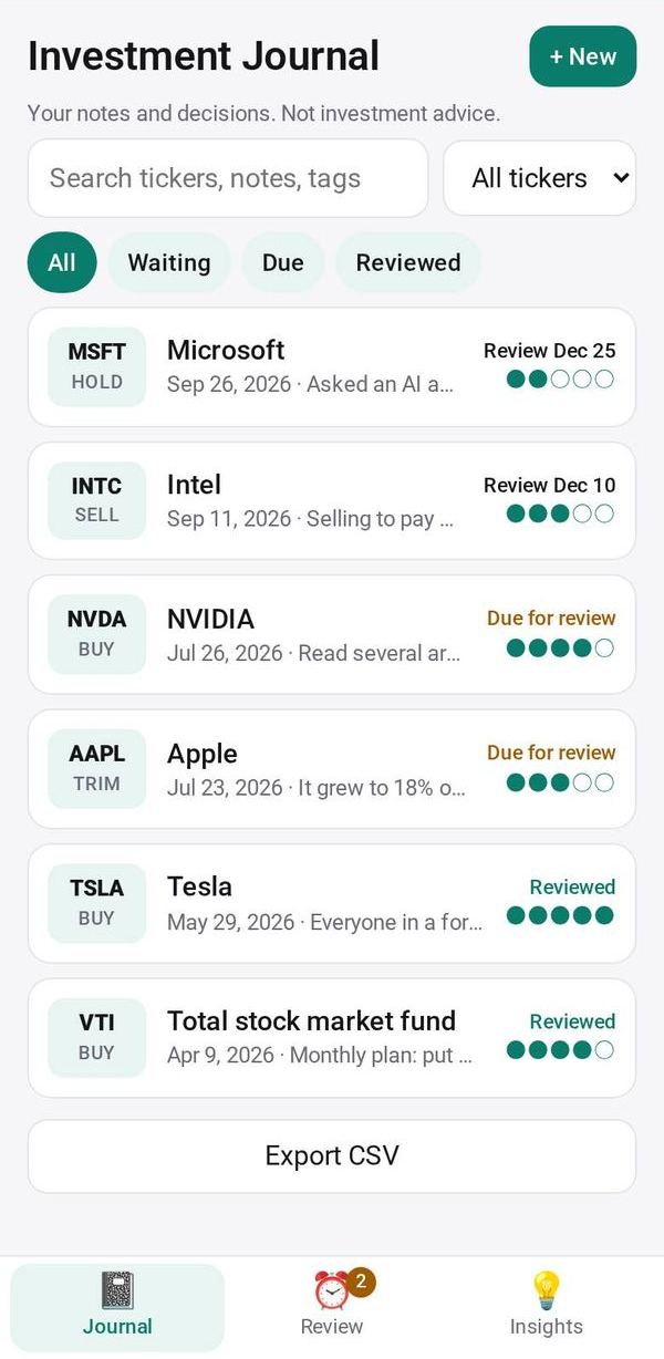 Investment Journal on a phone