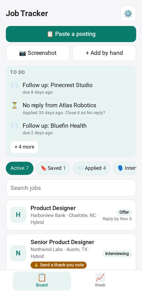Job Tracker on a phone