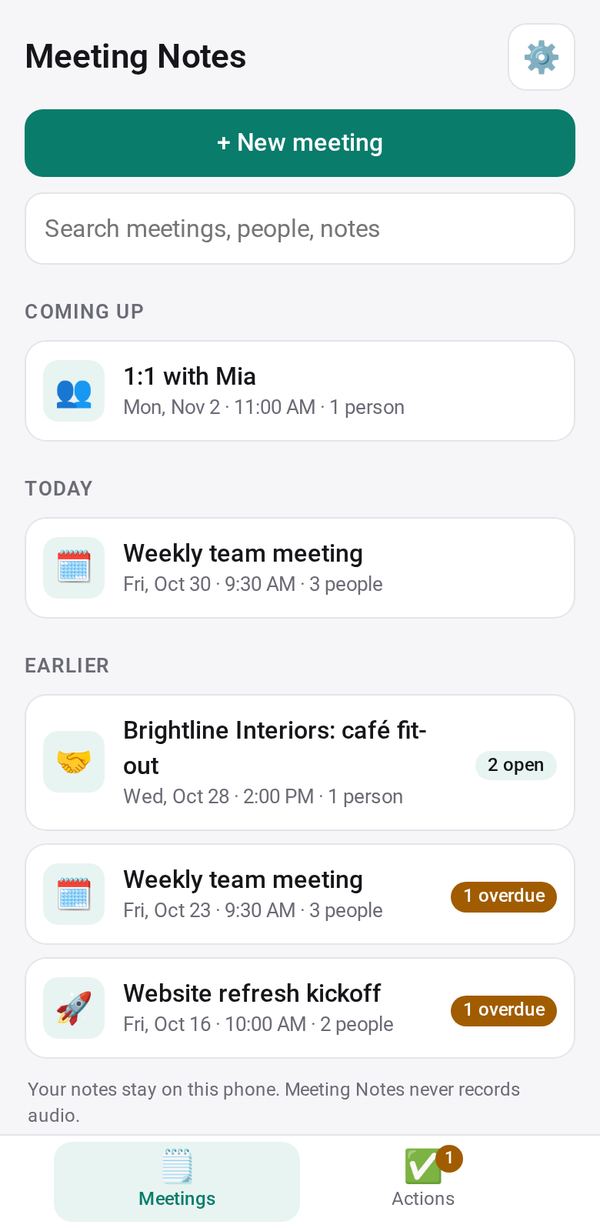 Meeting Notes on a phone