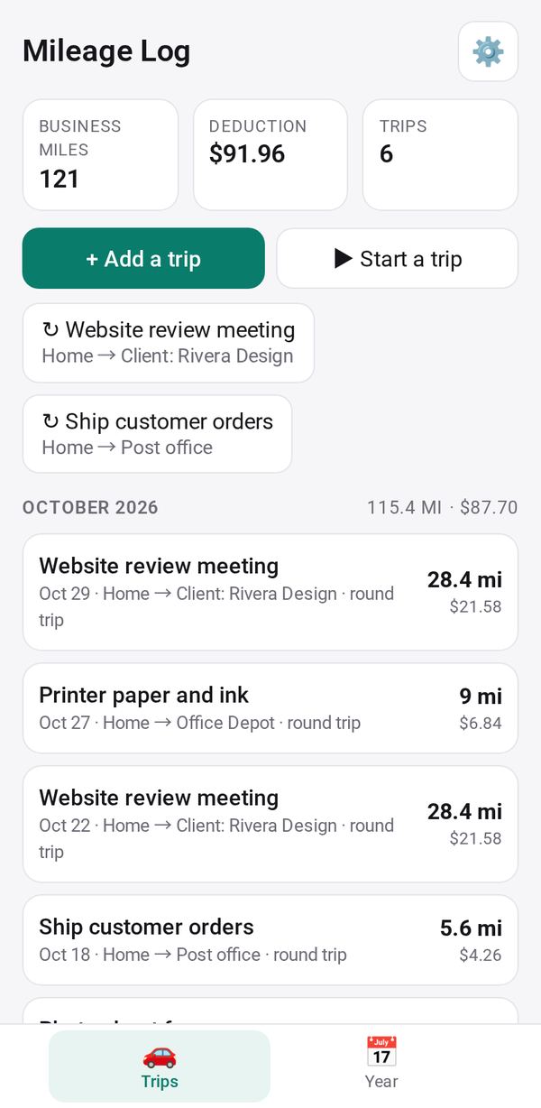 Mileage Log on a phone