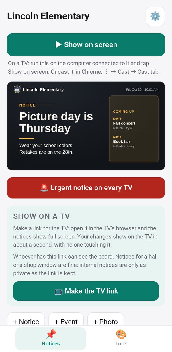 Notice Board on a phone