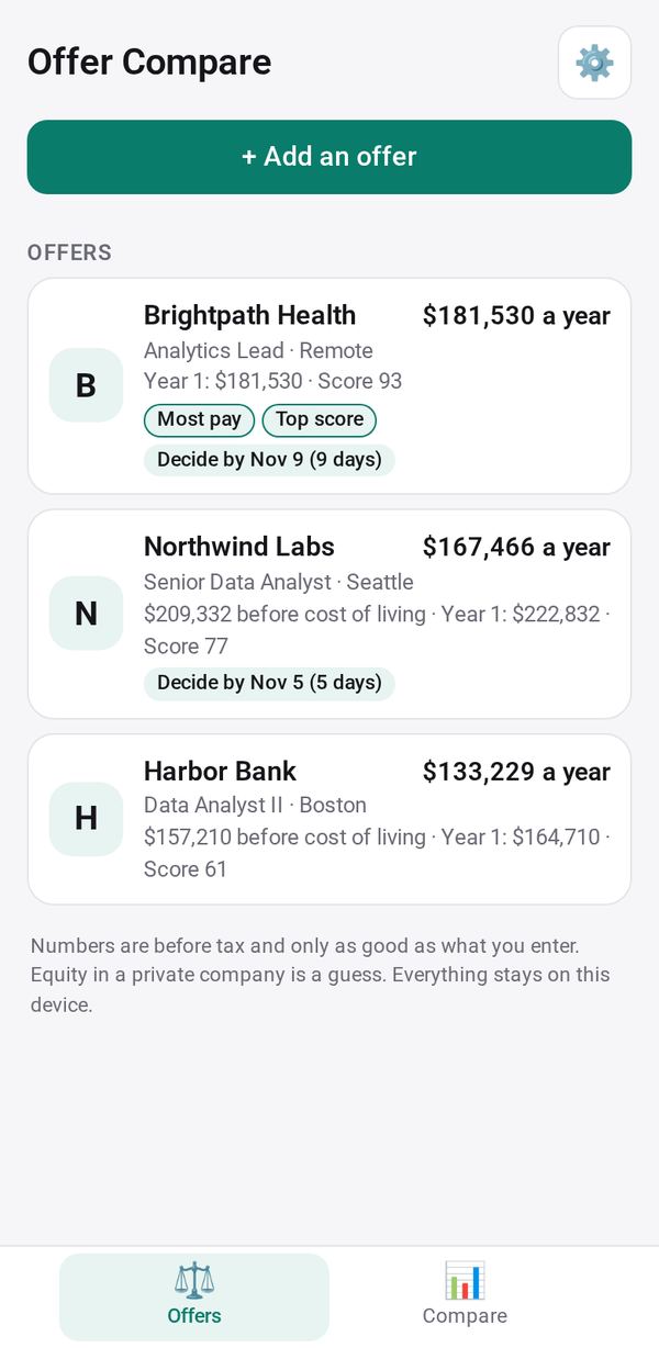 Offer Compare on a phone