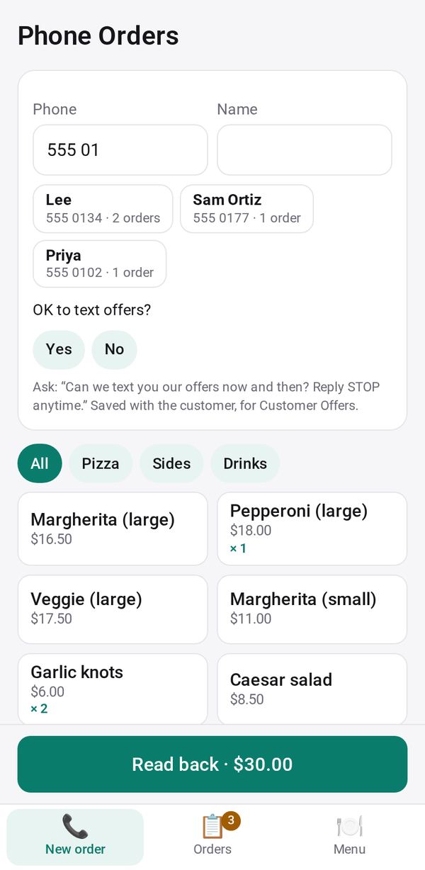 Phone Orders on a phone
