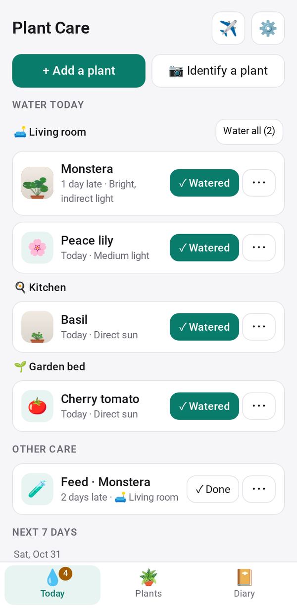 Plant Care on a phone