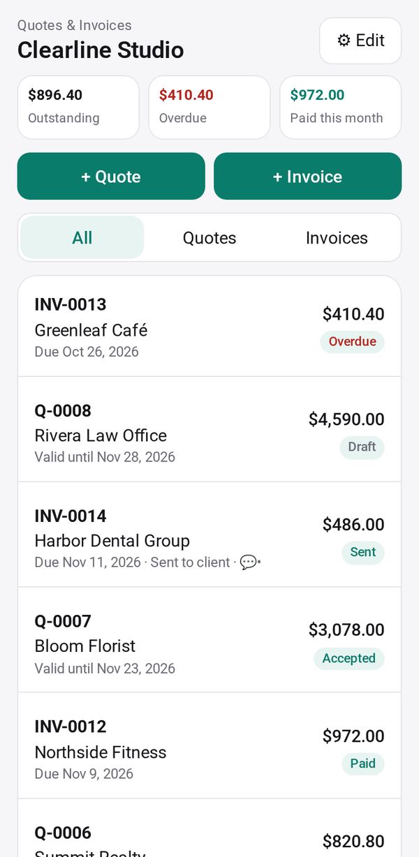 Quotes & Invoices on a phone