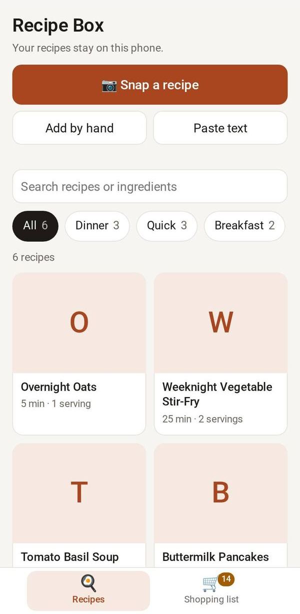 Recipe Box on a phone