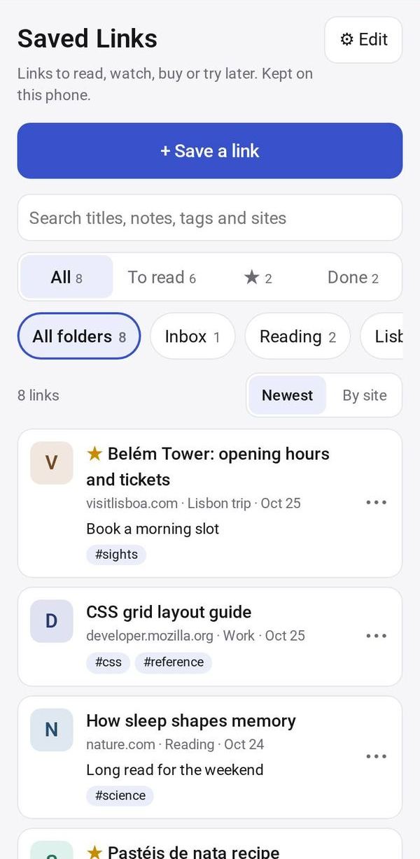 Saved Links on a phone