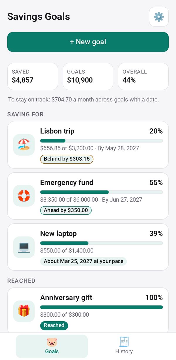 Savings Goals on a phone