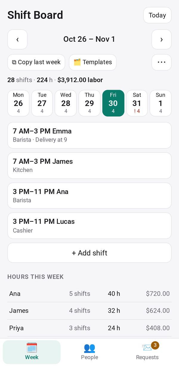 Shift Board on a phone