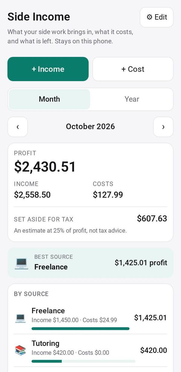 Side Income on a phone