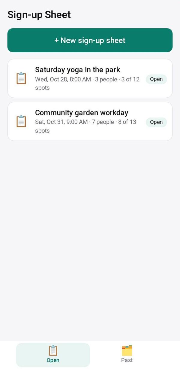Sign-up Sheet on a phone