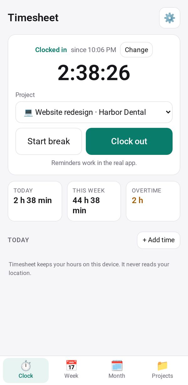 Timesheet on a phone