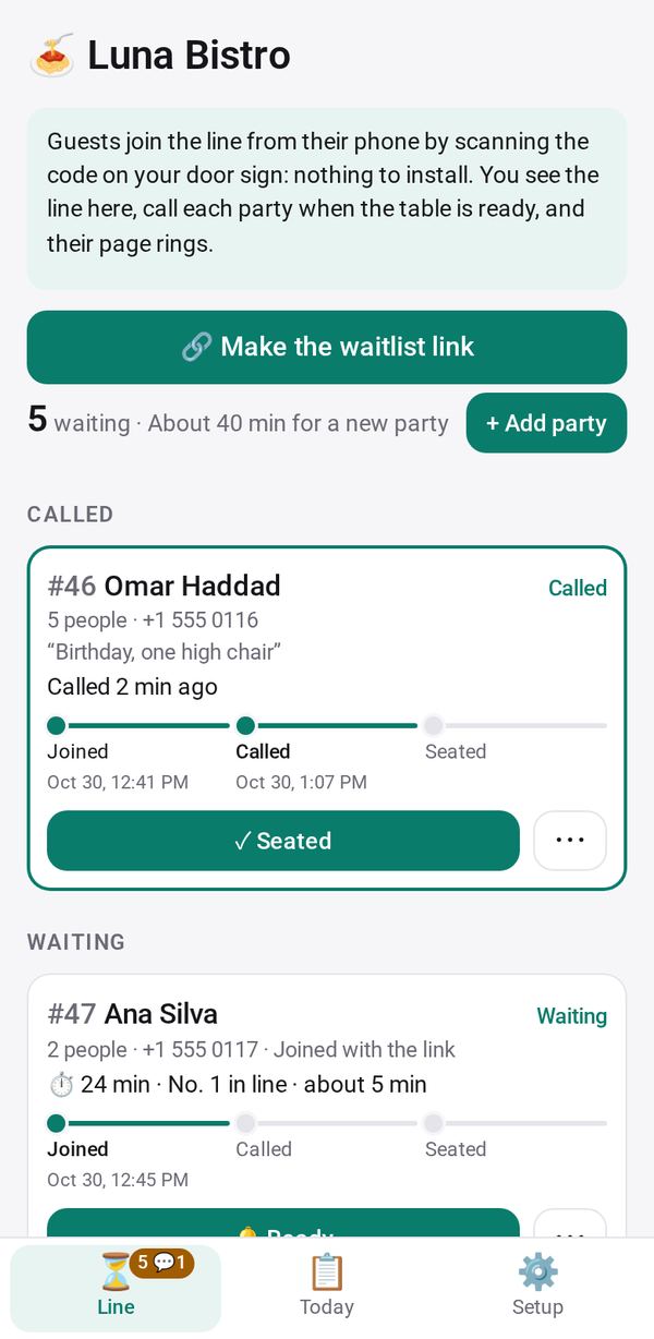 Waitlist on a phone