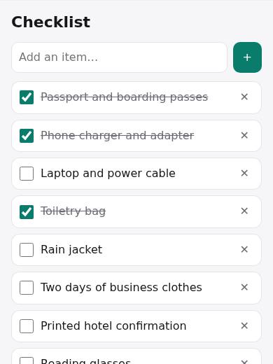 Checklist in PriorStates Studio
