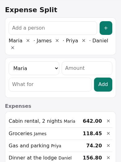 Expense Split in PriorStates Studio