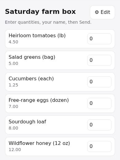 Order Form in PriorStates Studio