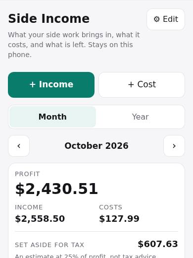 Side Income in PriorStates Studio
