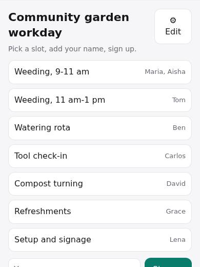 Sign-up Sheet in PriorStates Studio